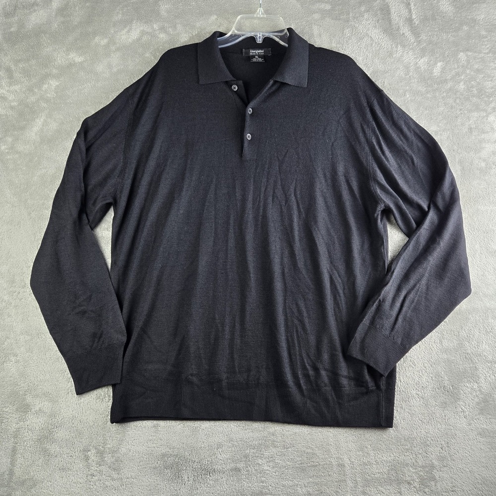 Giorgiolini Sweater XL Black Merino Wool Extra Fine Collared Long Sleeve Italy